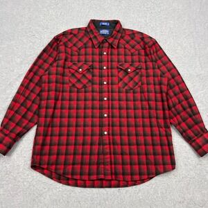 Pendleton Canyon Shirt Men's XL Pearl Snap Western Wool Red Black Plaid Flannel